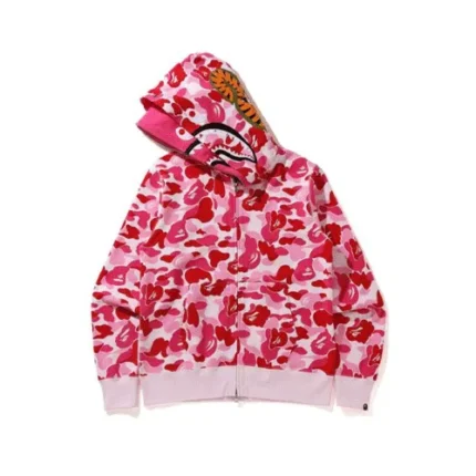 Pink BAPE Big ABC Camo Shark Wide Full Zip up Double Hoodie
