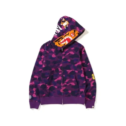 Purple BAPE Color Camo Tiger Full Zip Hoodie