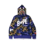 Purple BAPE x Heron Preston Mix 1st Camo Shark Relaxed Fit Full Zip Hoodie