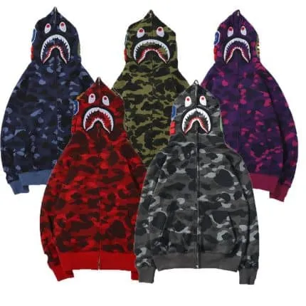 BAPE Fire Camo Shark Full Zip Hoodie Blue/Pink/Yellow